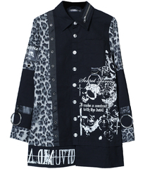 [APPAREL]/セックスポットリベンジ/SKULL DARK PUNKISH LEOPARD シャツ ジャケット 黒+ヒョウ柄 (L) ゴスロリ・パンク/SEX POT ReVeNGe