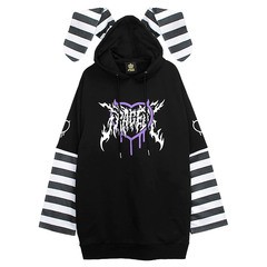 送料無料/[APPAREL]/リッスンフレーバー/うさ耳ボーダーレイヤード風パーカー(裏毛) BLACK (F) ゴスロリ・パンク/LISTEN FLAVORの通販は