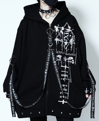 送料無料/[APPAREL]/セックスポットリベンジ/LOGO BELT BONDAGE DESIGN BLACK ZIP パーカ 黒×白 (F) ゴスロリ・パンク/SEX POT ReVeNGe