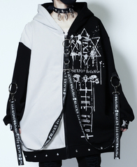 送料無料/[APPAREL]/セックスポットリベンジ/LOGO BELT BONDAGE DESIGN BLACK ZIP パーカ 白 + 黒×白 (F) ゴスロリ・パンク/SEX POT ReVeNGe