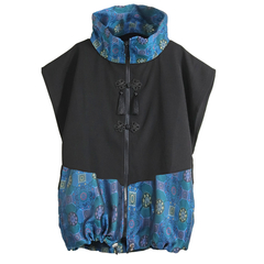 [APPAREL]/ディオラート/チャイナ・中華ボタン ジレ ベスト[中華柄切替え] ブラック x ブルー (LONG) ゴスロリ・パンク/Deorartの通販は