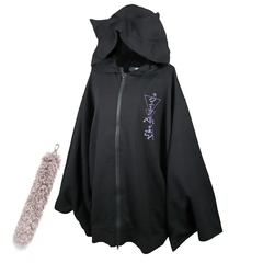 送料無料/[APPAREL]/ディオラート/[尻尾チャーム付 ] [着物袖] オーバーサイズ・振袖ジップパーカー ブラック×パープル (F) ゴスロリ・パンク/Deorart