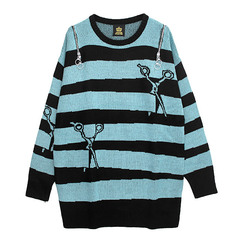 APPAREL]/リッスンフレーバー/切り裂きシザーズ ボーダーニット BLACK  