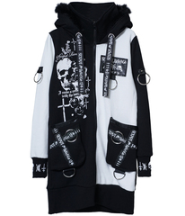[APPAREL]/セックスポットリベンジ/噛み付けば？ REVERSE SKULL LONG ZIP パーカ 黒+白 x 白+ピンク (M) ゴスロリ・パンク/SEX POT ReVeNGe_1