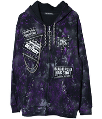 [APPAREL]/セックスポットリベンジ/END DESTROY PUNK CUSTOM ZIP パーカ 黒×パープル系ペイント (F) ゴスロリ・パンク/SEX POT ReVeNGe APPAREL]/セックスポットリベンジ/END DESTROY PUNK CUSTOM ZIP パーカ