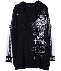 [APPAREL]/セックスポットリベンジ/DEAD OF BLACK SID RING PUNKISH SLEEVE RIDERS ジップ パーカ 白＋黒×白＋シルバー (F) ゴスロリ・パンク/SEX POT ReVeNGe_1