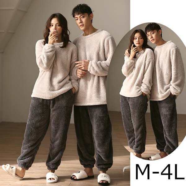 M-4L パジャマ ペア ペアパジャマ カップル 冬 もこもこ あったかい レディース メンズ ふわふわ 上下 セットの通販は