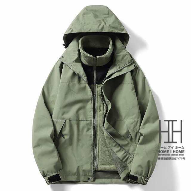 マウンテンパーカー メンズ レディース 50代 登山服 防風 裏ボア 冬 フード脱着可 防寒 3way フリース 切り替え 迷彩 ライナー付き 取り