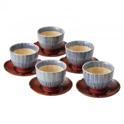 【新品/取寄品/代引不可】【特選商品】利左右衛門窯 朱巻十草 仙茶揃（茶托付）  009-705M 8,065円