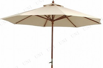 木製パラソル 270cm アイボリー 270IV パラソルスタンド クランク式開閉 天然木製_1