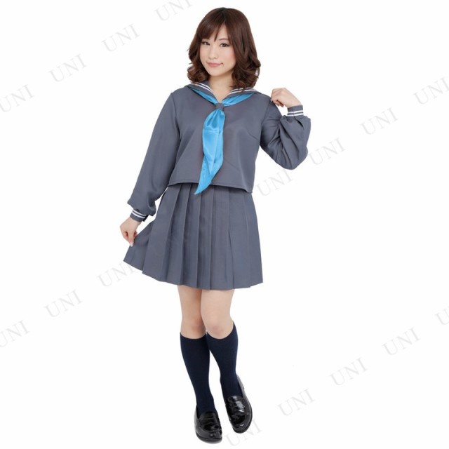 コスプレ 仮装 コスプレ セーラー服 Patymo セーラー服 長袖グレー(スカーフ水色) 【 コスプレ 衣装 ハロウィン 仮装 レディース  コスチューム 制服 セーラー服 長袖 女子高生 余興 なんちゃって制服 大人用 女性用 パーティーグッズ 】｜au PAY マーケット