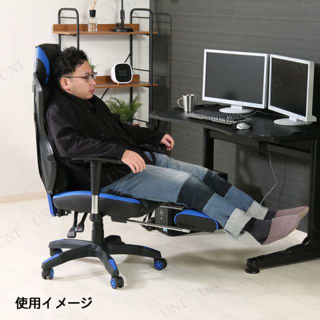 購入可能オフィス用品 ゲーミングチェア 椅子（イス）ブラック＆ブルー YT811 e-SPORTS 高さ調整レバー リクライニング 足乗せ その他