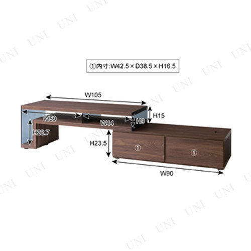 フレキシブルテレビボード105 SO-224WAL 東谷 家具 キャビネット 伸縮可能 オープンタイプ 引き出し付き_2