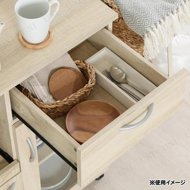 キッチンワゴン ホワイトオーク 不二貿易 キッチン用品 食器 調理器具 キッチンラック スライド棚 キャスター付き_2