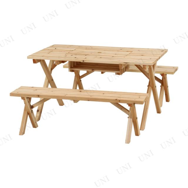 BBQテーブル＆ベンチセット コンロスペース付 NA 【 イス 屋外用 椅子 ガーデンファニチャーセット 庭 アウトドア チェアー エクステリア ガーデン家具 】