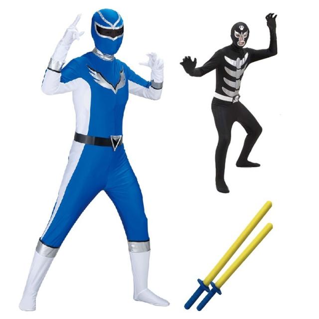 コスプレ 仮装 [1対1決闘セット] 爆笑戦隊パーティーレンジャーウイング ブルー (対) ネオブラックスカル戦闘員 【 メンズ コスチューム ハロウィン 女性用 男女兼用 ヒーロー 男性用 パーティーグッズ 大人用 レディース 衣装 余興 】