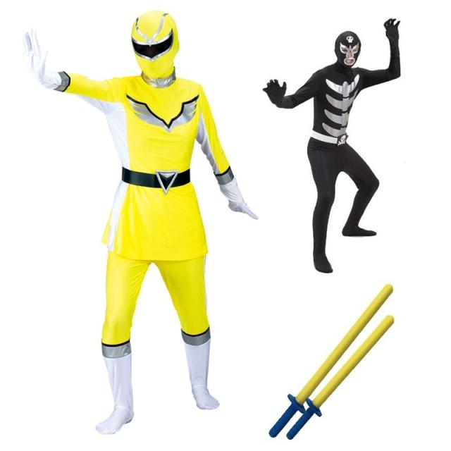 コスプレ 仮装 [1対1決闘セット] 爆笑戦隊パーティーレンジャーウイング イエロー (対) ネオブラックスカル戦闘員 【 男女兼用 衣装 メンズ 男性用 ヒーロー レディース 女性用 大人用 余興 パーティーグッズ コスチューム ハロウィン 】