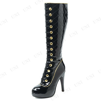 コスプレ 仮装 アップタウン・キルティングブーツ ブラック/ゴールド 25cm Size 8 【 パーティー 靴 コスプレブーツ 変装グッズ ハロウィン 衣装 パーティーグッズ プチ仮装 シューズ 】の通販は