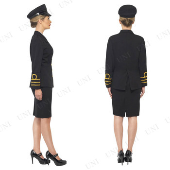 コスプレ 仮装 ネイビーオフィサー(女性艦長) M コスプレ衣装 職業 制服 ミリタリー 兵士 Mサイズ 大人 金色の刺繍 黒の制服_1