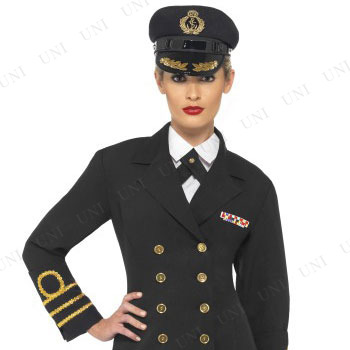 コスプレ 仮装 ネイビーオフィサー(女性艦長) M コスプレ衣装 職業 制服 ミリタリー 兵士 Mサイズ 大人 金色の刺繍 黒の制服_2