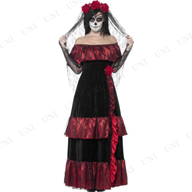 コスプレ 仮装 死者の日 スカル花嫁 大人用 M 【 コスプレ 衣装 ハロウィン 仮装 コスチューム パーティーグッズ 余興 ゴシック 女性用 ウェディングドレス レディース 】