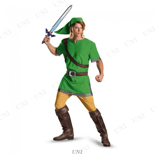 コスプレ 仮装 リンク クラシック 大人用 XL(42-46) ゼルダの伝説 仮装・コスプレ衣装/大人用 その他キャラクター チュニック 三角帽子 ベルト ポシェット 背面面ファスナー留め 背面ウエストゴム 肩ベルト 低温手洗い可 低温アイロン可