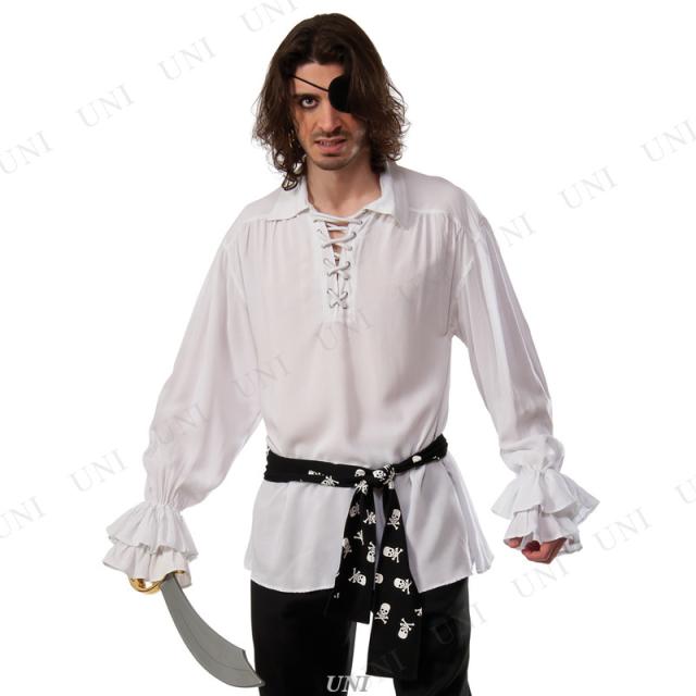 コスプレ 仮装 パイレーツシャツ コットン ホワイト XL (大きいサイズ) 【 コスプレ 衣装 ハロウィン 仮装 コスチューム 大きいサイズ 海賊 メンズ シャツ 男性用 余興 大人用 女海賊 パーティーグッズ 】