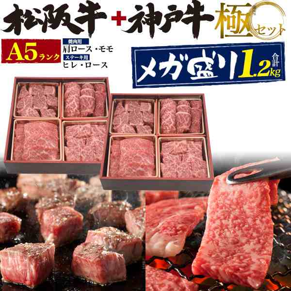 お正月企画 メガ盛り 計1.2kg 国産牛肉 焼肉 ステーキ 極み お肉セット 神戸牛 松阪牛 ロース モモ ヒレ 忘年会 新年会 お正月 宴会 国産