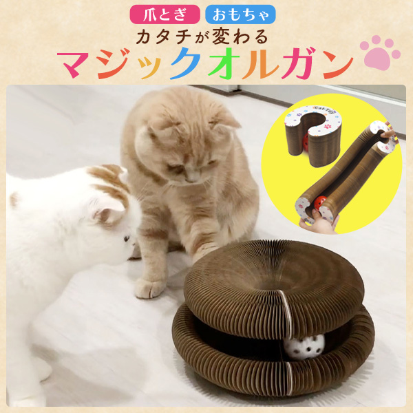 形が変わる！爪とぎ & おもちゃ マジックオルガン ドーナツ型・キノコ