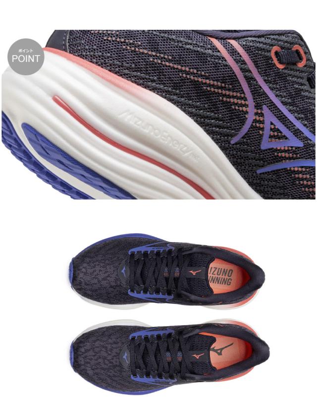 美品　ミズノアルファ　24.5cm ミズノ ランニングシューズ レディース ウエーブライダー29 ネイビー