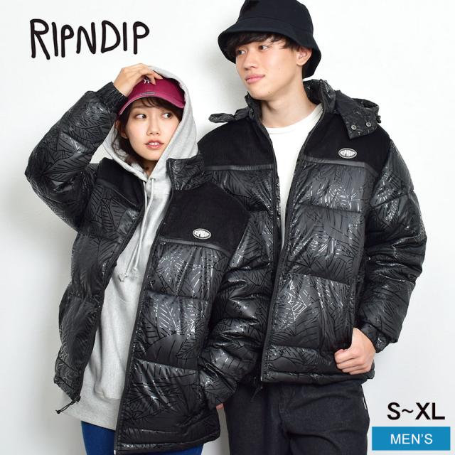 RIPNDIP ダウンジャケット メンズ GRIFFITH HOODED PUFFER JACKET ブラック 黒 リップンディップ RND8005 アウター 長袖 ダウン ダウンジャケット 葉 リーフ ブランド フード おしゃれ ストリート 猫 カジュアル 上着 防寒の通販は 19,900円