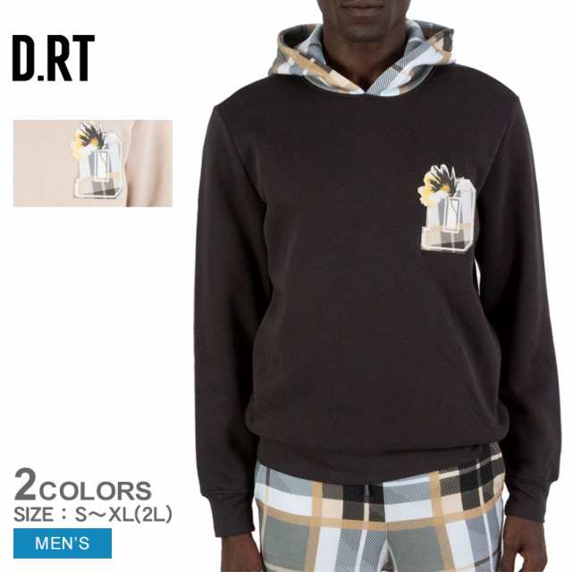 ディー.アールティー パーカー メンズ UNIVERSITY SWEATSHIRT ブラック 黒 ベージュ D.RT USE0338 ウエア トップス スエット フード チェック タータン シンプル カジュアル 長袖 おしゃれ タウンユース ロゴ 通学の通販は