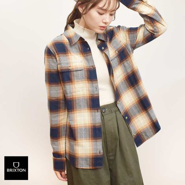 ブリクストン カジュアルシャツ レディース BOWERY W STT L/S FLANNEL ネイビー 紺 ベージュ オレンジ BRIXTON 01261 ウエア ネルシャツ