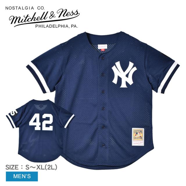 ミッチェルアンドネス ユニフォーム メンズ ネイビー 紺 ホワイト 白 MITCHELL ＆ NESS ABBF3110-NYY99MRINAVY ウエア トップス ベースボールジャージ ストリート オーセンティック ブランド カジュアル アメカジ スポーティ ロゴ 半袖 夏新作