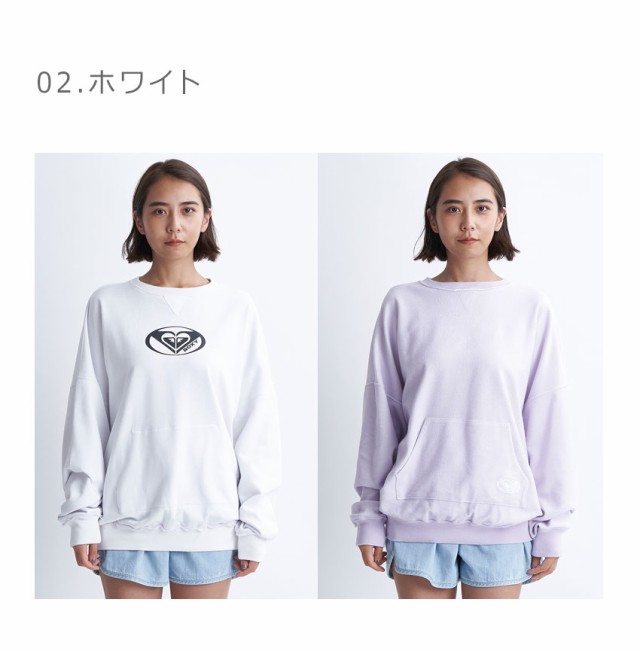 ロキシー スウェット レディース PLANET RING PULLOVER ホワイト グレー ROXY RPO241065 ウエア スエット スウェット 2way リバーシブル 長袖 トップス 裏毛 クルーネック カンガルーポケット プリント カジュアル スポーティ シンプル 春新作の通販は