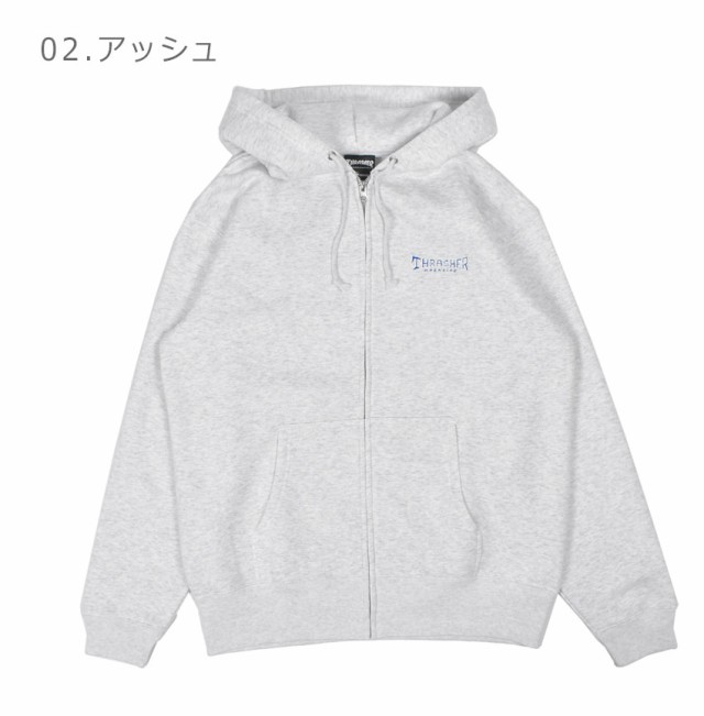 スラッシャー パーカー メンズ GONZ THUMBS ZIP HOODIE グレー