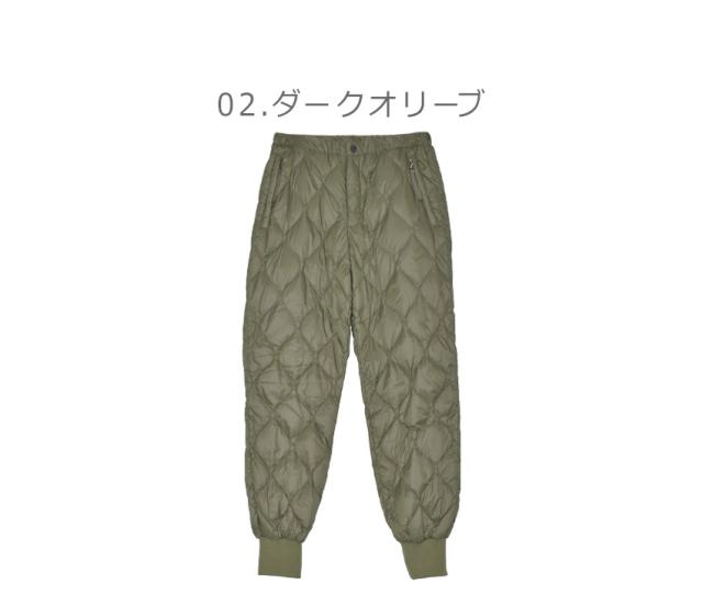 タイオン パンツ レディース メンズ ミリタリー ダウンパンツ ブラック 黒 グリーン 緑 TAION TAION-131LSML-1 ウェア ダウン ダウンパンツ キルティング 長ズボン ボトムス ロング ロングパンツ 防寒 保温 カジュアル シンプルの通販は