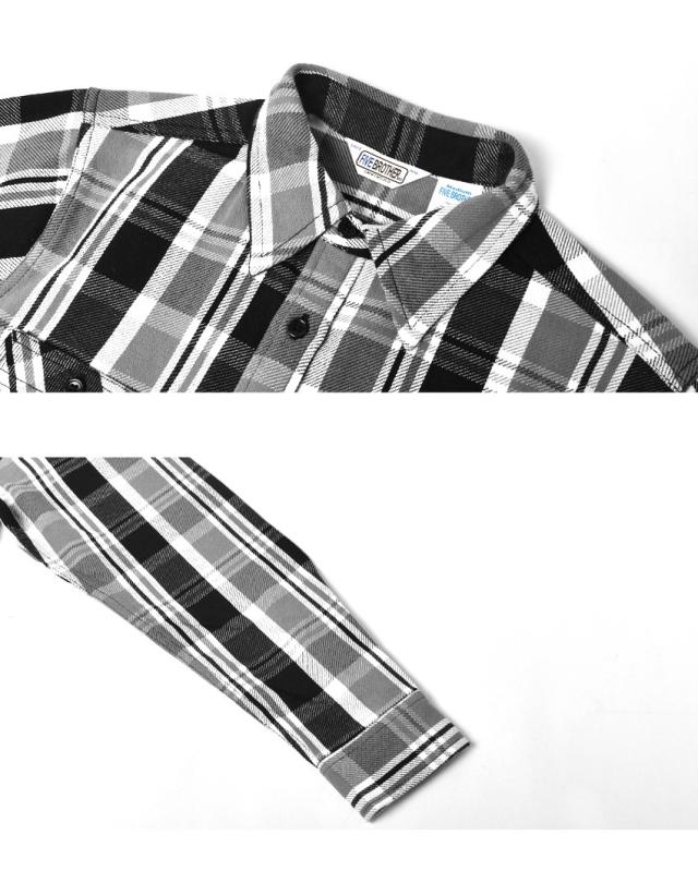 FIVE BROTHER ネルシャツ　白黒チェック ミスターレッグス ネルシャツ 黒 灰 白 ブロックチェック ファイブ