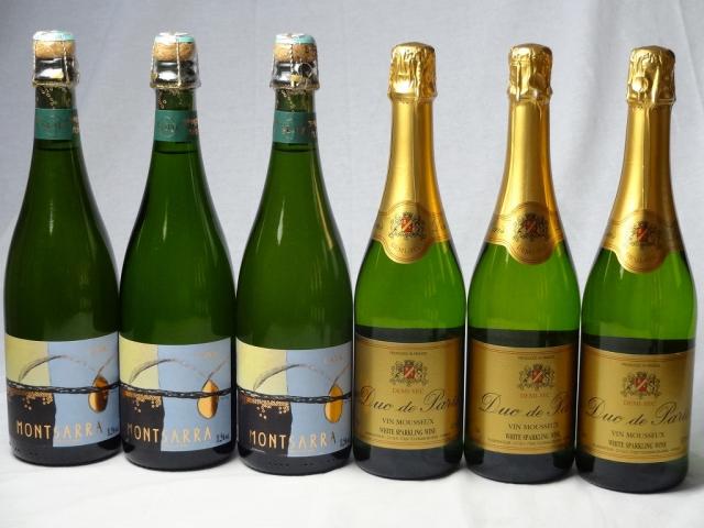 甘口スパークリング白ワイン3本2セット(スペイン3本 フランス3本) 750ml×6本の通販は