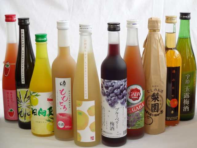 果実リキュール10本セット 紀州産 南高梅使用ブルーベリー梅酒 500ml（和歌山）・高千穂酒造 宮崎産日向夏みかん使用 日向夏