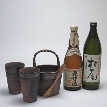 豪華酒器セット陶芸作家　安藤嘉規作（特選本格芋焼酎2本セット　森伊蔵720ml　村尾900ml）焼酎ギフト