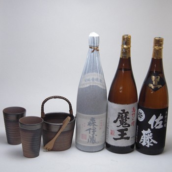 豪華酒器セット陶芸作家 安藤嘉規作（本格芋焼酎3本セット 森伊蔵