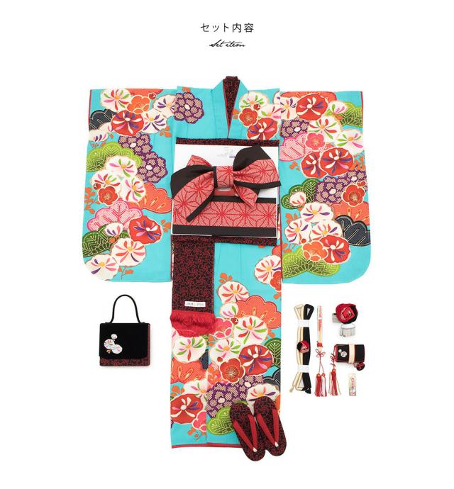 ブランド Japan Style 内田篤人 の着物セット 水色 ブルー 梅 菊 松 鹿の子 ラメ 作り帯 草履 バッグ 髪飾り 七五三 送料無料の通販はau Wowma Soubien 還元祭セール対象