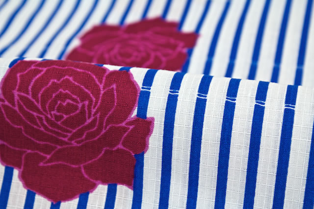 ［bonheur saisons【Jouer ete couleur  modern】レディース浴衣］女性浴衣/白/ホワイト/青/ブルー/暗い赤/レッド/縞/薔薇/フリー｜au PAY マーケット