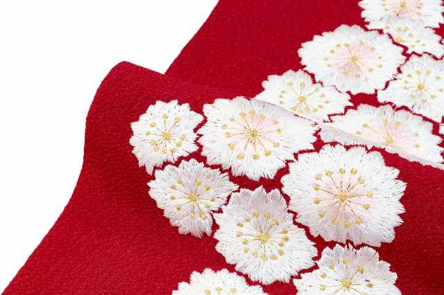 半襟 刺繍 振袖 成人式 半衿 赤 レッド 桜 さくら 花 縮緬 長め レトロ モダン 結婚式 着物 和服 和装小物 フォーマル 日本製 メール便対の通販はau  PAY マーケット - SOUBIEN