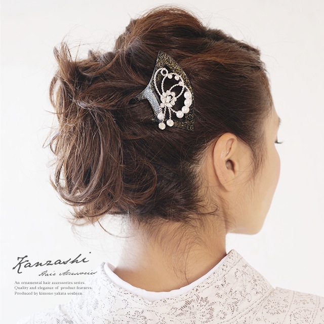 かんざし バチ型 和装 簪 髪飾り 訪問着 黒留袖 色留袖 着物 パール 黒 金 花 髪飾 フォーマル ヘアアクセサリーの通販はau Pay マーケット Soubien
