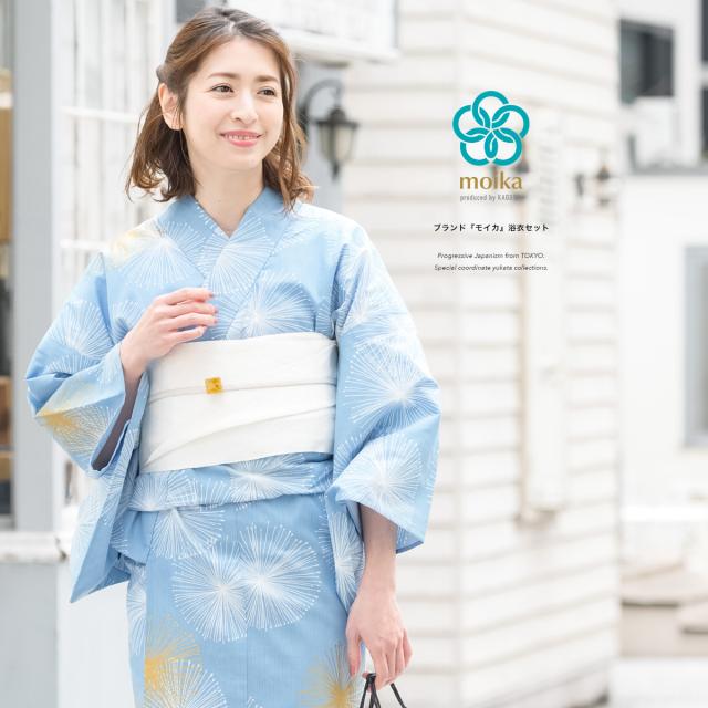 即納 Moika レディース浴衣3点セット グレー 灰青色 花火 綿 変わり織り 30代 40代 女性 大人 フリー 送料無料の通販はau Pay マーケット Soubien