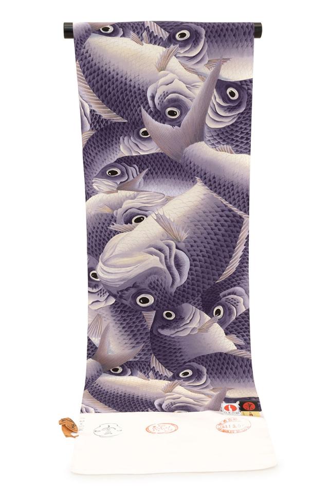 岡重 京友禅 縦柄詰更紗文 型友禅金彩加工 落款入 反物 正絹 マリンブルー Wiper Co Ke 岡重 京友禅 縦柄詰更紗文 型友禅金彩加工 落款入 反物 正絹 マリンブルー Wiper Co Ke