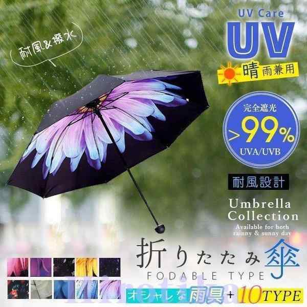 折りたたみ傘 晴雨兼用 uvカット レディース 日傘 裏プリント 花柄