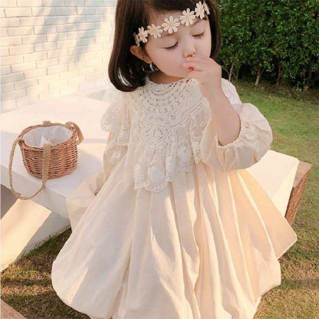 ワンピース キッズ 子供服 女の子 春服 長袖 レースワンピース 子供